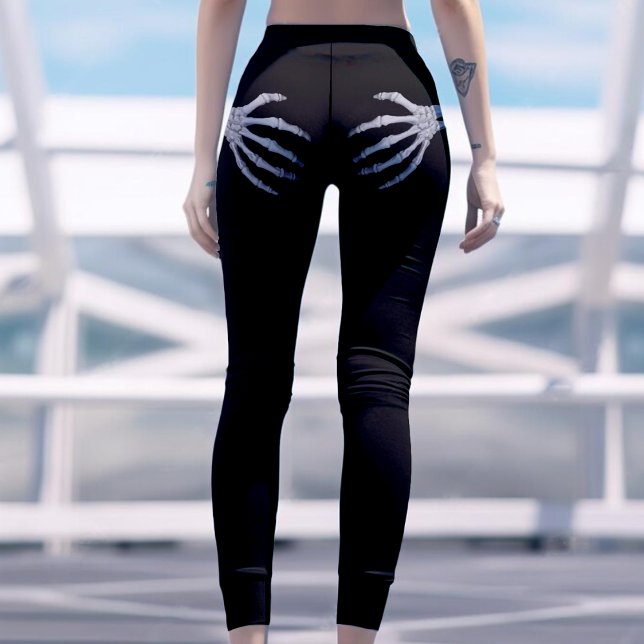 Legging Mão esquelética no Dia de as Bruxas engraçado pret (Skeleton Hand on Booty Funny Halloween Black Leggings)