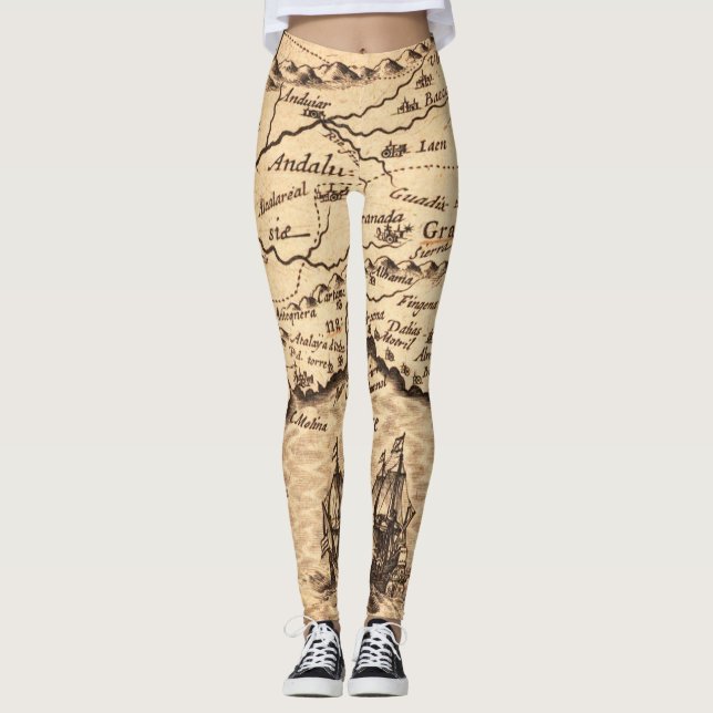 Legging Mapa antigo antigo inspirado (3) (Frente)