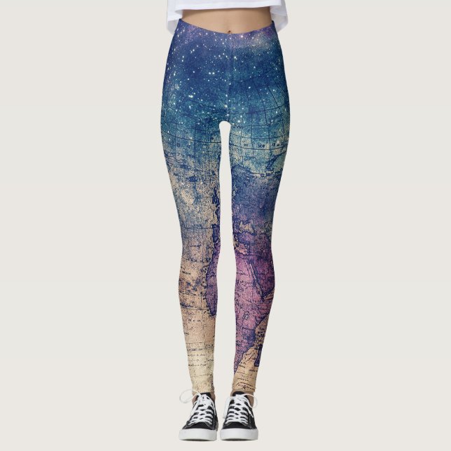 Legging Mapa Celestial Vintage Roxo Gótico (Frente)