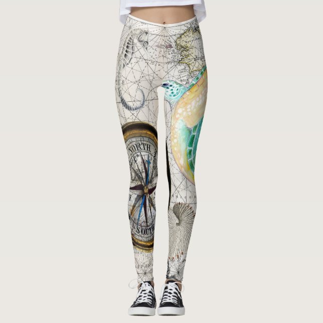 Legging Mapa das tartarugas marinhas Beige (Frente)