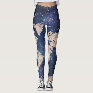 Legging Mapa do Mundo Celestial de Roxo Vintage (8)