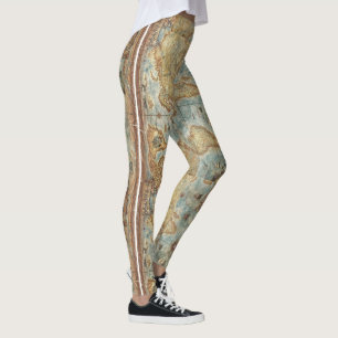 Legging Mapa do mundo tirado antiguidade do vintage da