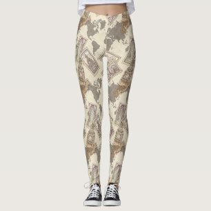 Legging Mapa Mundial de Selos Postais Vintage Viagens (2)