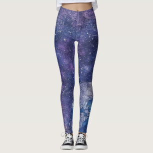 Legging Mapa Mundial do Gráfico da Estrela Roxa Antiga
