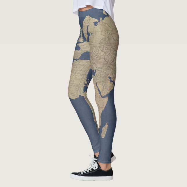 Legging Mapa Mundial Dourado e Azul (Esquerda)
