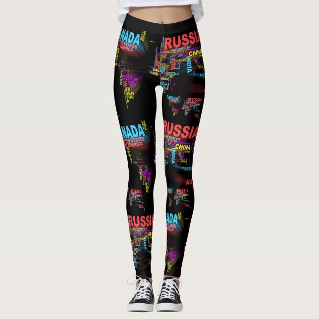 Legging Mapa Mundial Feito Com Nomes De Países (Frente)