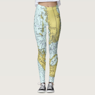 Legging Mapa náutico vintage da Ilha Sanibel