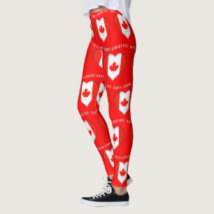 Legging Maple Leaf Hearts Happy Canada Day