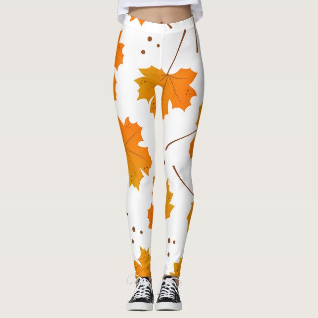 Legging Maple Mirth: Folhas de outono de Cartoon (Frente)