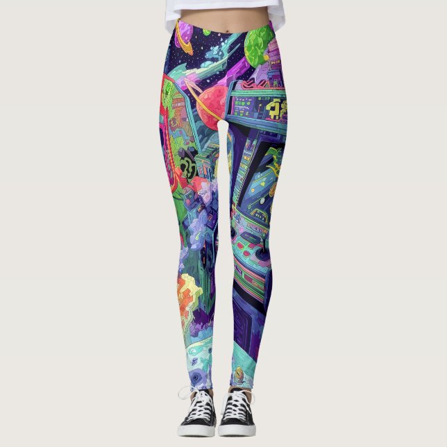 Legging Máquinas de Arcade Retrô no Espaço (Frente)