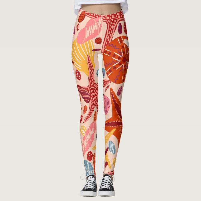 Legging Mar de Verão escandinavo: Padrão de Starfish (Frente)