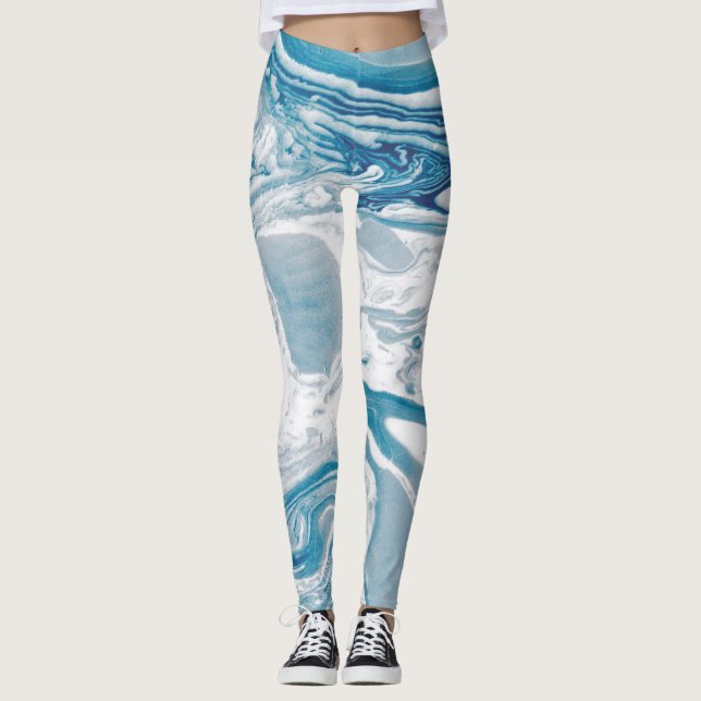 Legging Marble Moderno Branco e Azul (Frente)