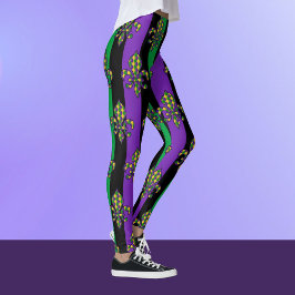 Legging Mardi Gras Black Purple Green Fleur de lis