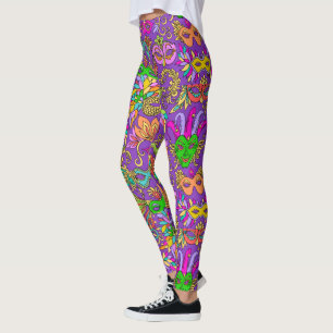 Legging Mardi Gras Bright Purple Mascarada Mask