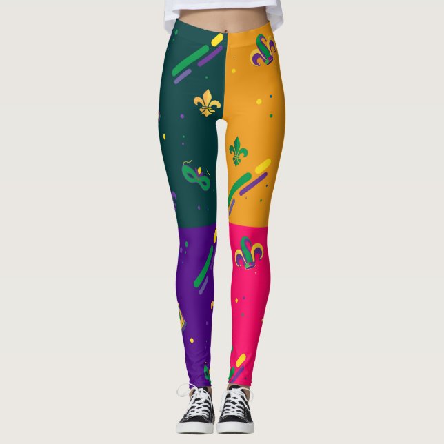 Legging Mardi Gras Carnaval Fleur de Lis Diamond Harlequin (Frente)