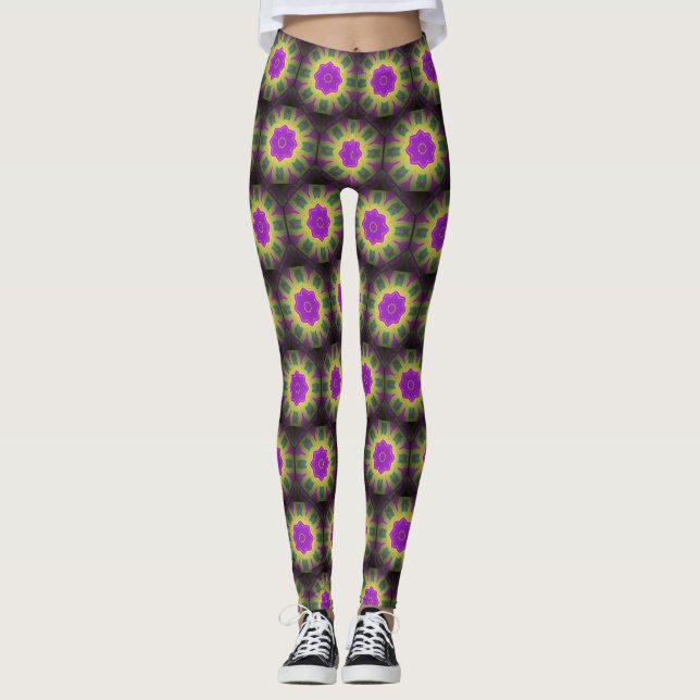 Legging Mardi Gras Colors Abstrato Mandala (Frente)