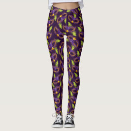 Legging Mardi Gras Dourada Máscara Verde Púrpura