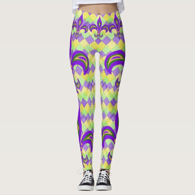 Legging Mardi Gras Harlequin Pattern e Fleur de Lis (Frente)