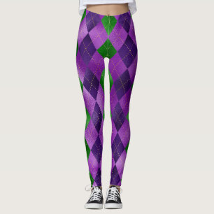 Legging Mardi Gras Leggings, Mardi Gras Argyle Pattern
