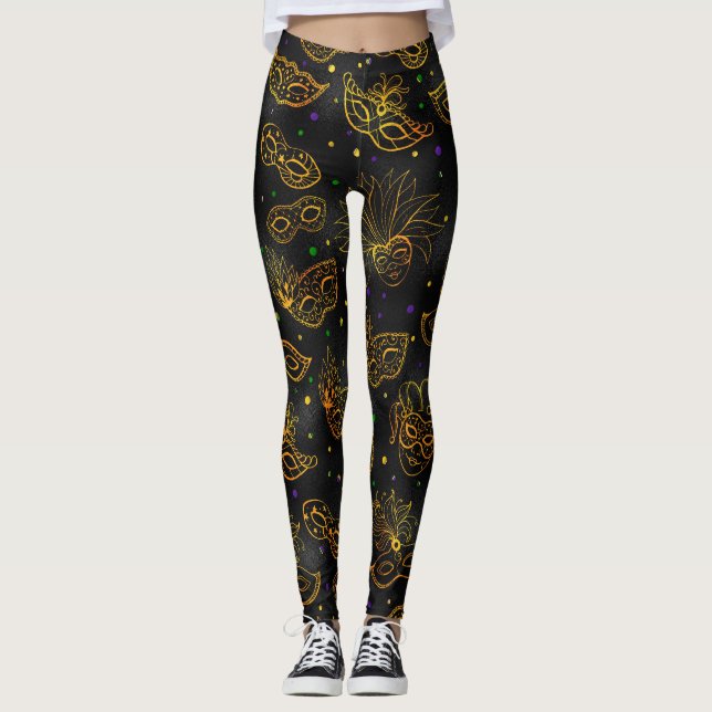 Legging Mardi Gras Leggings, Mardi Gras Mask Pattern (Frente)