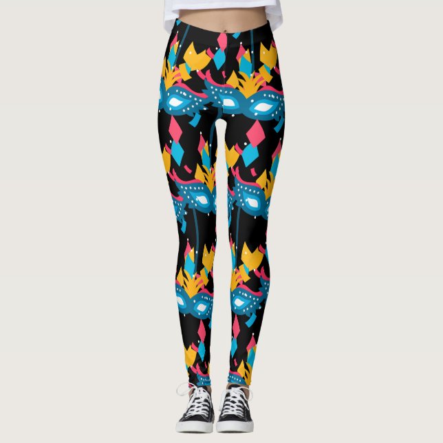 Legging Mardi Gras Mask E Confetti (Frente)