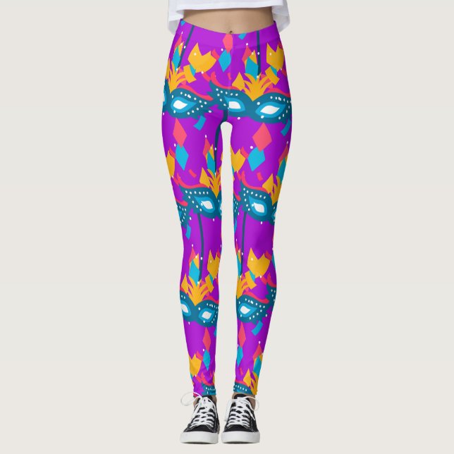 Legging Mardi Gras Mask E Confetti (Frente)