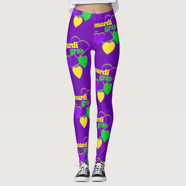 Legging Mardi Gras New Orleans Purple Green - Amarelo roxo (Frente)