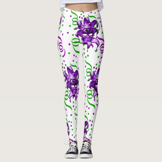 Legging Mardi Gras Purple Mask E Confetti (Frente)