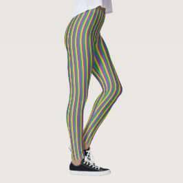 Legging Mardi Gras Stripes Padrões Púrpura Amarelo Verde