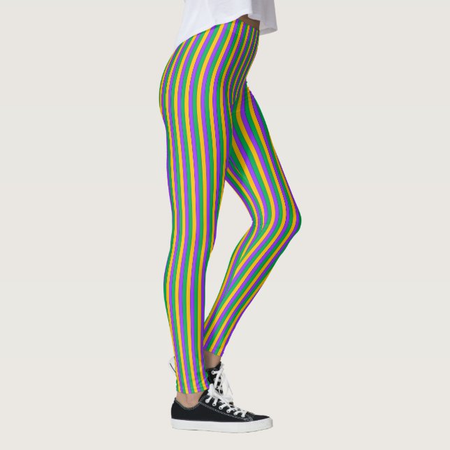 Legging Mardi Gras Stripes Padrões Púrpura Amarelo Verde (Direita)