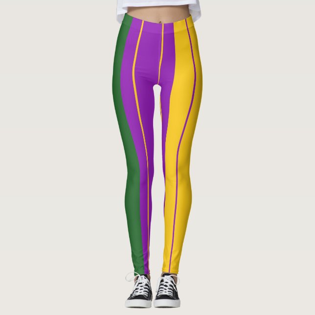 Legging Mardi Gras Stripey Mauve, Verde, amarelo (Frente)