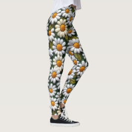 Legging Margaridas Brancas Crochê Flores Silvestres da Pri