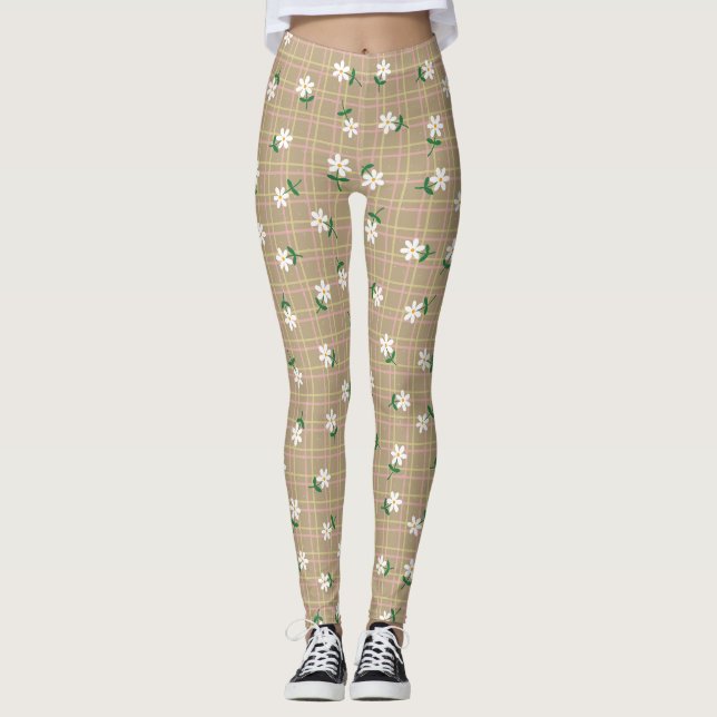 Legging Margaridas em Xadrez (grande escala) Marrom  (Frente)
