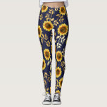 Legging Marinho Amarelo sunny Dourado Girassóis Girassóis<br><div class="desc">Este padrão floral elegante e chico é perfeito para a estação de Verão. Apresenta um padrão de girassol pintado a amarelo e marrom com folhas falsas impressas de folha de ouro sobre um simples fundo azul marinho. Esta impressão é a moda, o país e o moderno. ***NOTA DE DESIGN IMPORTANTE:...</div>