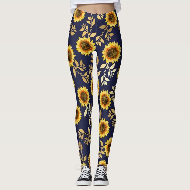 Legging Marinho Amarelo sunny Dourado Girassóis Girassóis  (Frente)