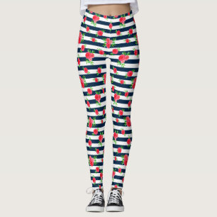 Legging Marinho Azul Coral Branco Coral Floral