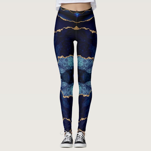 Legging Marinho Azul, Dourado, Pernas do Mármaco com Glitt (Frente)