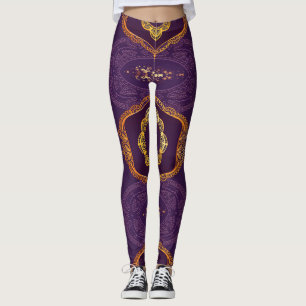 Legging Marinho Azul e/ou Violeta com Mandalas Douradas