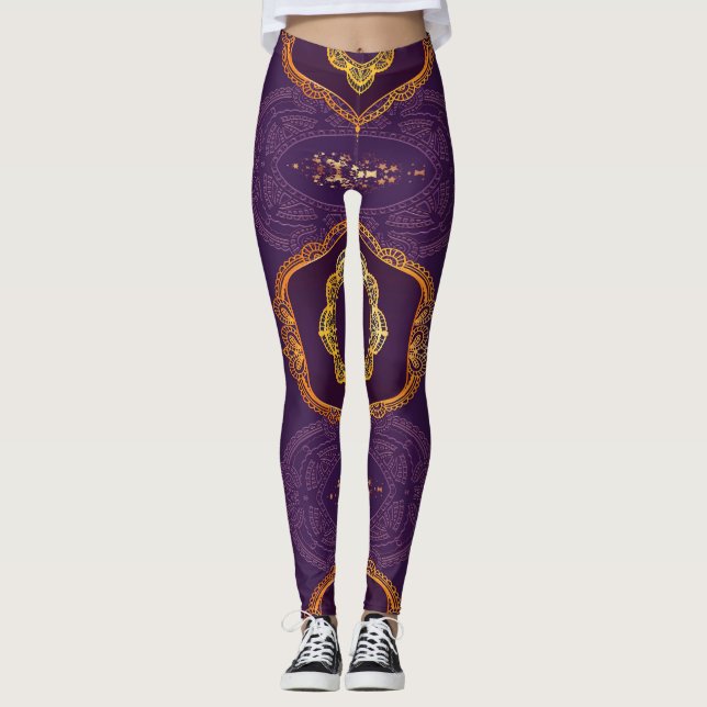 Legging Marinho Azul e/ou Violeta com Mandalas Douradas (Frente)