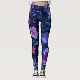 Legging Marinho Azul Hibiscus Flor