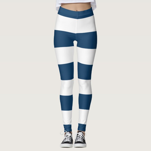 Legging Marinho Blue Stripes, White Stripes, Padrão Stripe (Frente)