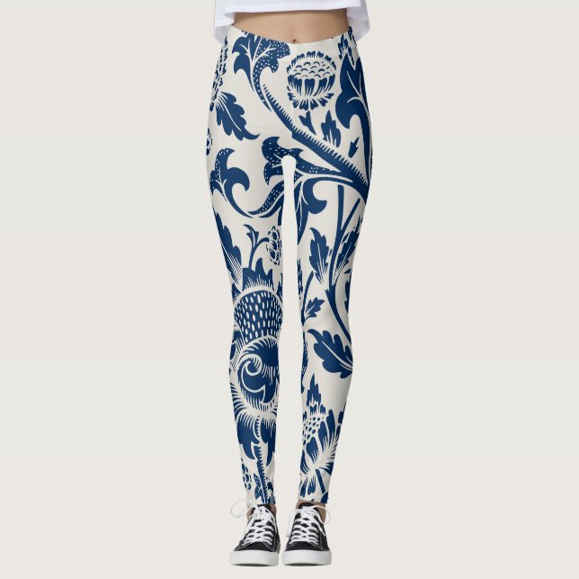 Legging Marinho botânico padrão de safra floral (Frente)