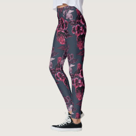Legging Marinho de luxo Padrão Floral Azul Borgonha
