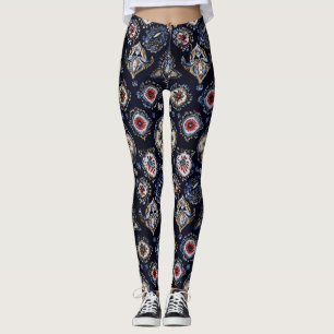 Legging Marinho de Padrão Floral Elegante Azul