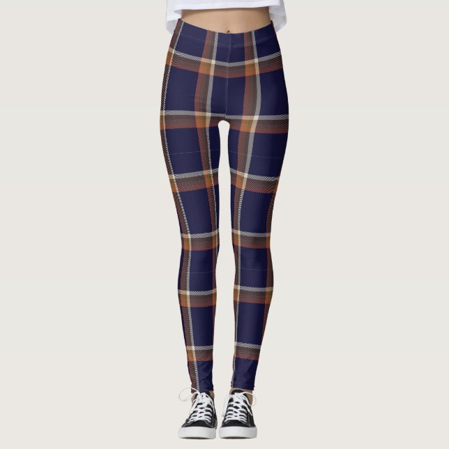 Legging Marinho e Auburn - Xadrezes laranja (Frente)