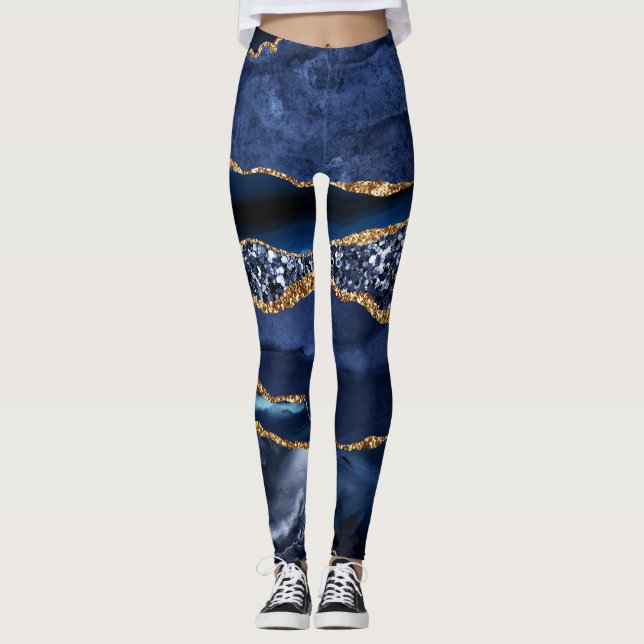 Legging Marinho Elegante Azul e Glitter Agate do Oceano Do (Frente)