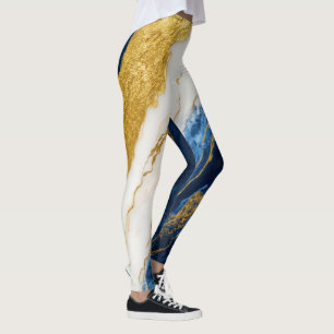 Legging Marinho Luxurioso Azul e Dourado Mármaco Folha