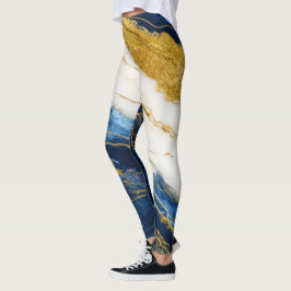 Legging Marinho Luxurioso Azul e Dourado Mármaco Folha