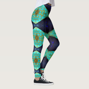 Legging Marinho, Teal e Diamante Dourado