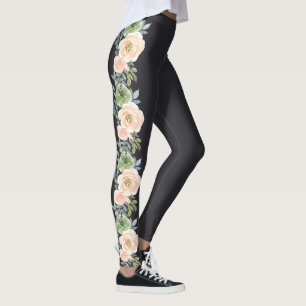 Legging Marinho Verde Pêssego Design Floral Pastel